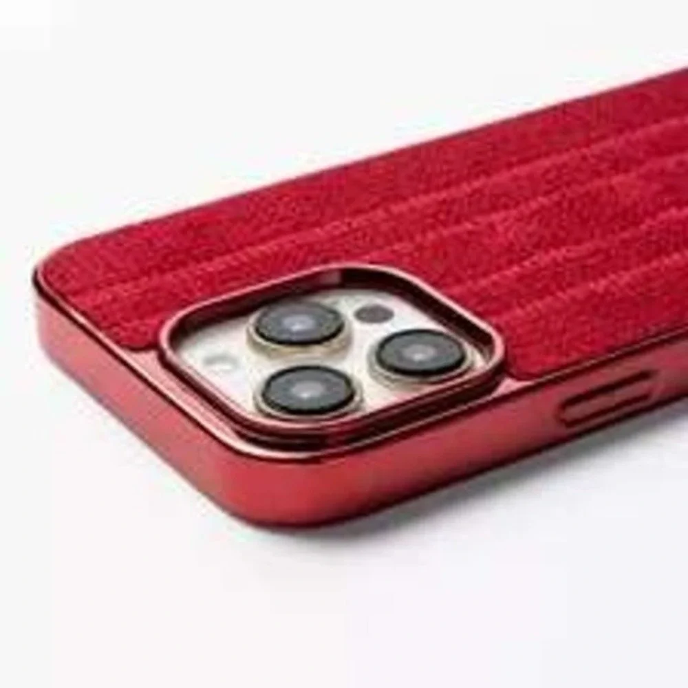 Red Cable Knit iPhone 14 Pro Max Case with Strap Loops‎ Metallic Trim Cozy Style